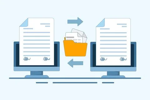 Document Collaboration concept, teamwork, online file exchange. Illustrazione stock