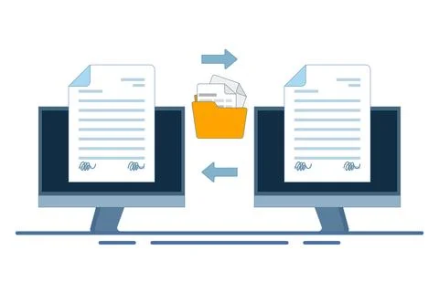 Document Collaboration concept, teamwork, online file exchange. Stock Illustration