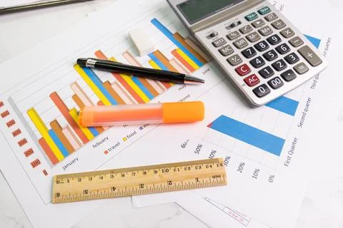 Document color graph sheet for presentation on room table at the office Photos