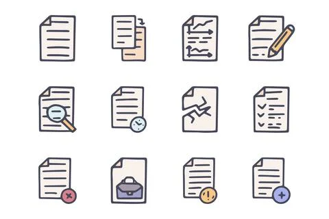 Document color vector doodle simple icon set 스톡 일러스트