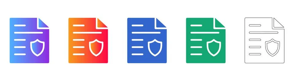 Document Compliance Report Icons with Shield Stock Illustration