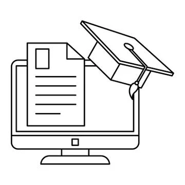 Document with computer and hat graduation Stock Illustration