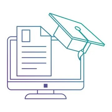 Document with computer and hat graduation Stock Illustration