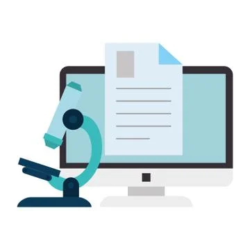 Document with computer and microscope Stock Illustration