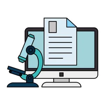 Document with computer and microscope Stock Illustration