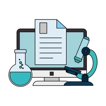 Document with computer and tube test Illustrazione stock