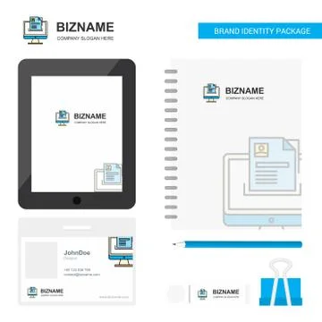 Document in computer Business Logo, Tab App, Diary PVC Employee Card and USB  Stock Illustration