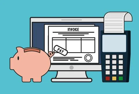 Document computer dataphone piggy invoice icon. Vector graphic Stock Illustration