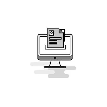 Document in computer Web Icon. Flat Line Filled Gray Icon Vector Stock Illustration