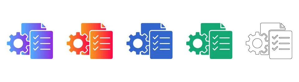 Document Configuration Process Icons Stock Illustration