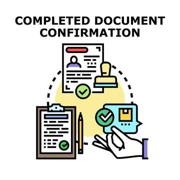 Document confirmation process completing official paperwork Stock Illustration