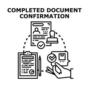 Document confirmation process completing official paperwork Stock Illustration