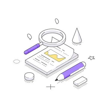 Document Content Analysis And Data Research Process Isometric Vector Illust.. Stock Illustration