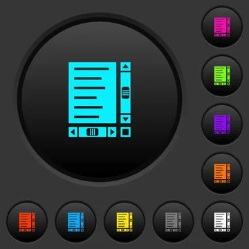 Document with content and scroll bars dark push buttons with color icons Illustrazione stock