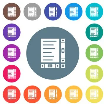 Document with content and scroll bars flat white icons on round color backgro Illustrazione stock