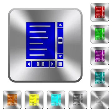 Document with content and scroll bars rounded square steel buttons Illustrazione stock