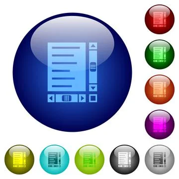Document with content and scroll bars color glass buttons Illustrazione stock