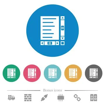 Document with content and scroll bars flat round icons Illustrazione stock