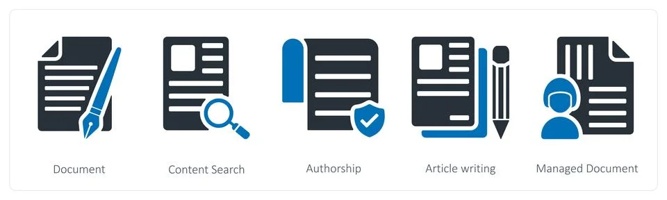 Document, content search, authorship Illustrazione stock