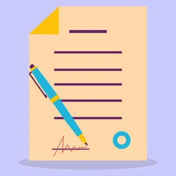 A document, a contract with a ballpoint pen. Stock Illustration