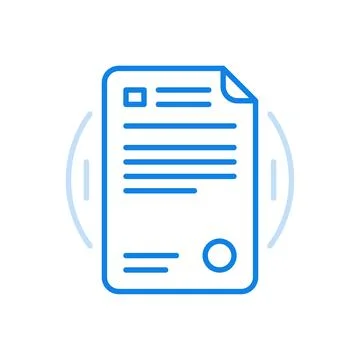 Document contract with stamp vector line icon. Filled sheet paper with round  Illustrazione stock