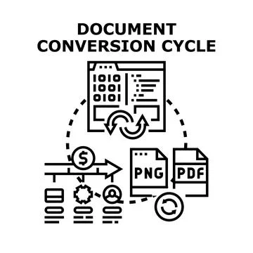 Document conversion cycle converting file format stages Stock Illustration