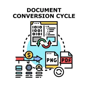 Document conversion cycle converting file format stages Stock Illustration