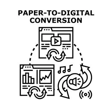 Document converting to digital format and storage concept Stock Illustration