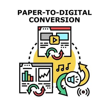 Document converting to digital format and storage concept Stock Illustration