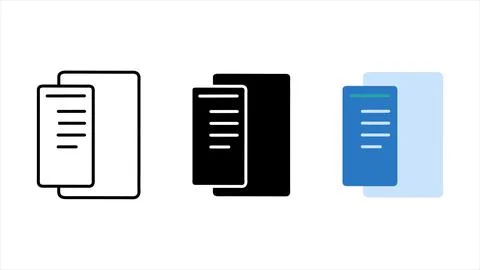 Document Copy Icon Set in Outline, Solid and Color Style Stock Illustration