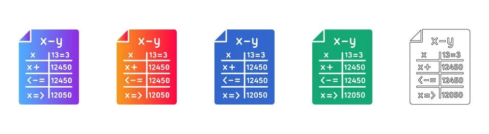 Document Data Calculation Icon Set Stock Illustration
