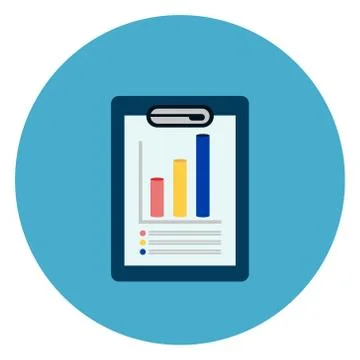 Document With Data Charts Icon Web Button On Round Blue Background Stock Illustration