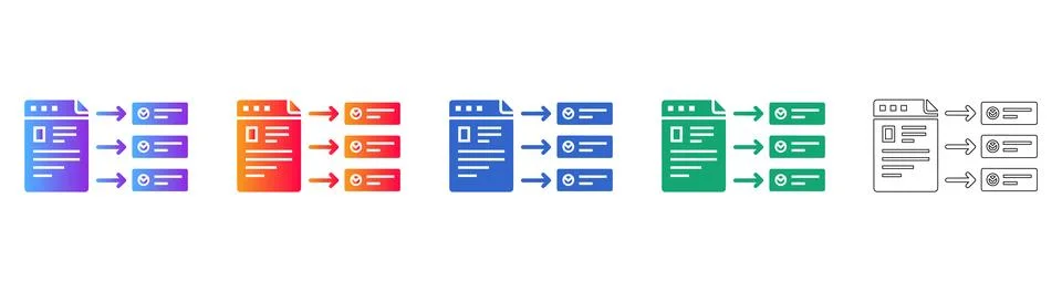 Document Data Distribution Process Icons Stock Illustration