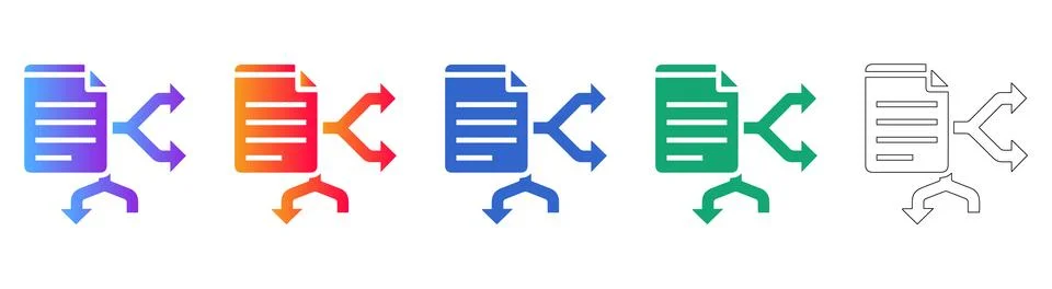 Document Data Flow and Routing Icon Set イラスト素材