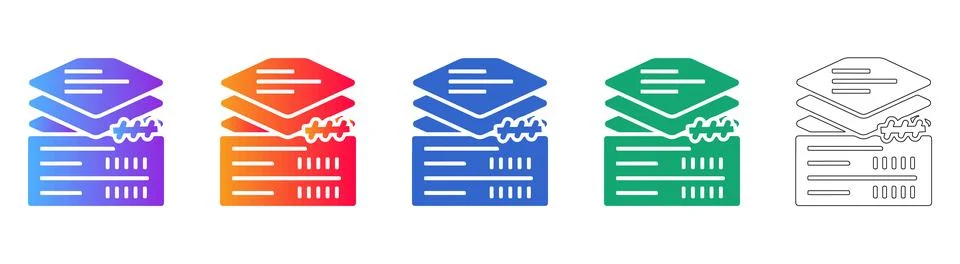 Document Data Processing Icon Set Stock Illustration