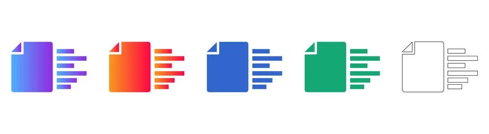 Document Data Report Icons with Gradient and Outline Illustrazione stock