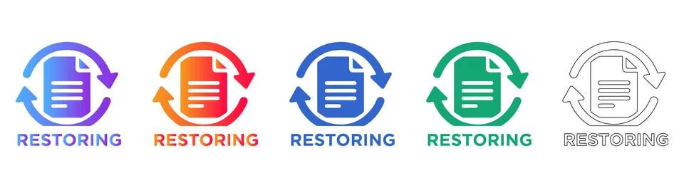 Document Data Restoration Icon Set Stock Illustration