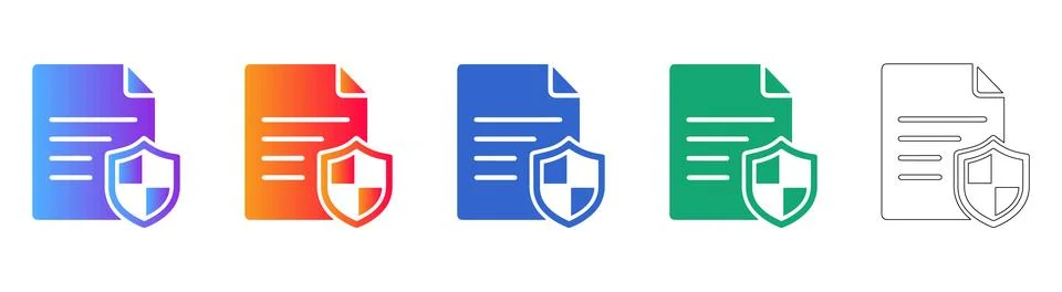 Document Data Security Protection Icon Set Stock Illustration