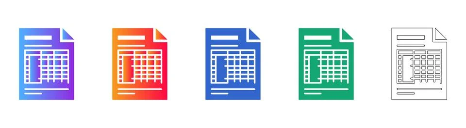 Document Data Table Icon Set Stock Illustration