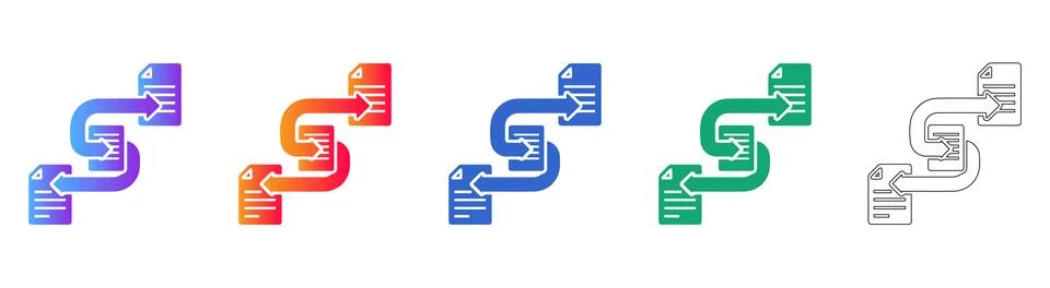 Document Data Transfer Process Flow Icons 스톡 일러스트