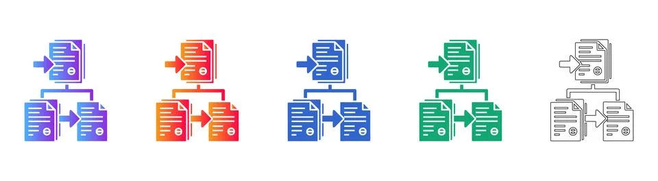 Document Data Transfer Workflow Icons Stock Illustration