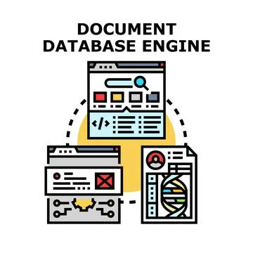 Document database engine processing data for web application Illustration