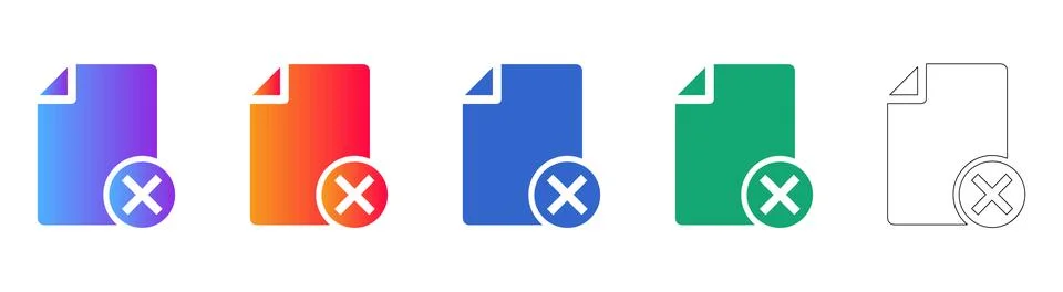 Document Deletion and Error Icon Set Stock Illustration