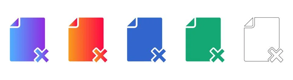 Document Deletion Icons with X Mark in Multiple Styles Stock Illustration