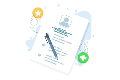 Document design concept, Profile, flat cartoon style of user or profile. Stock Illustration