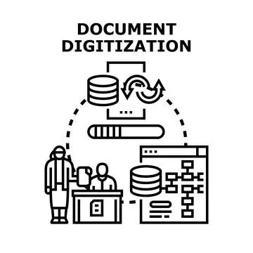 Document digitization process transforming paper information into digital dat Stock Illustration