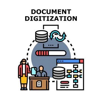 Document digitization process transforming paper information into digital dat Stock Illustration