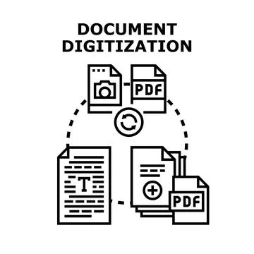 Document digitization process transforming paper into digital files Stock Illustration