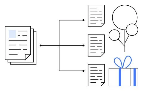 Document Distribution Process Flow with Gift and Celebration Elements Stock Illustration