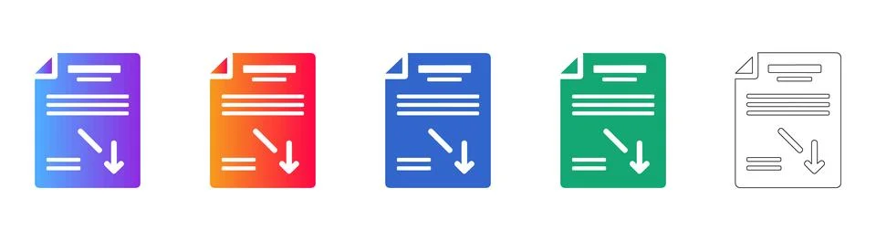 Document Download Icon Set in Gradient Styles Stockillustratie